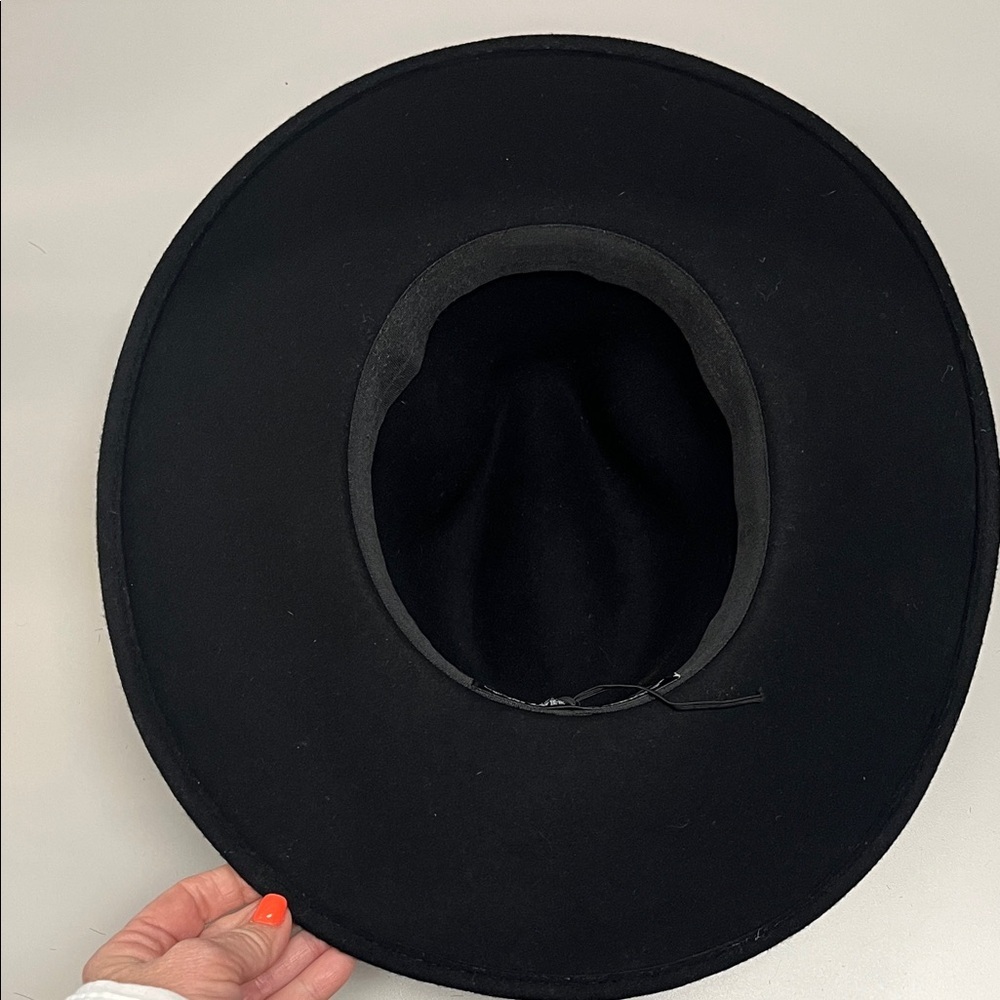 Chic Black Boho Wide-Brim Hat with ribbon band one size / preowned - Picture 8 of 11